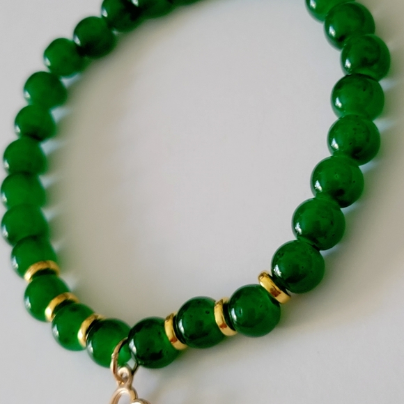 Green and Gold Flower Charm Bracelet, Green Charm Bracelet, Green & Gold - Picture 3 of 5